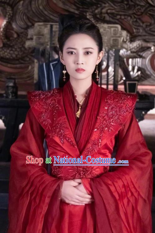 Chinese Ancient Infanta Feng Wanmian Wedding Red Hanfu Dress Drama The Love Lasts Two Minds Costume and Headpiece for Women