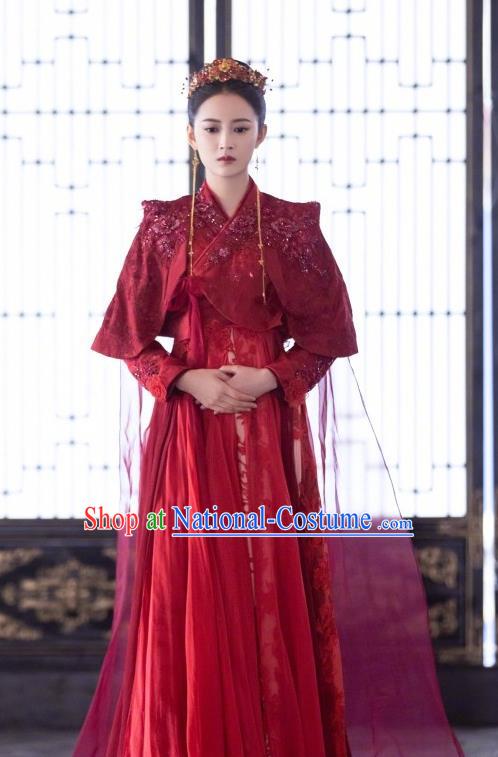 Chinese Ancient Princess Feng Wanmian Wedding Red Hanfu Dress Drama The Love Lasts Two Minds Costume and Headpiece for Women