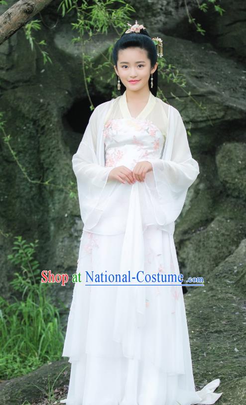 Chinese Ancient Princess White Hanfu Dress Drama Go Princess Go Zhang Lingling Costume and Headpiece for Women