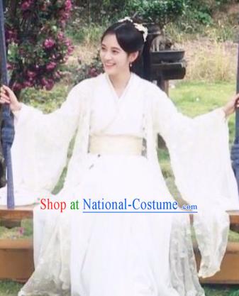 Chinese Ancient Noble Lady Han Yunxi White Hanfu Dress Drama Legend of Yun Xi Costume and Headpiece for Women