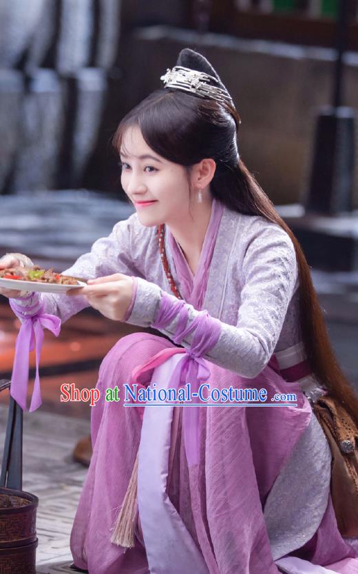 Chinese Ancient Palace Lady Han Yunxi Purple Hanfu Dress Drama Legend of Yun Xi Costume and Headpiece for Women