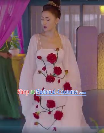 Chinese Ancient Crown Princess White Hanfu Dress Drama Go Princess Go Zhang Pengpeng Costume and Headpiece for Women