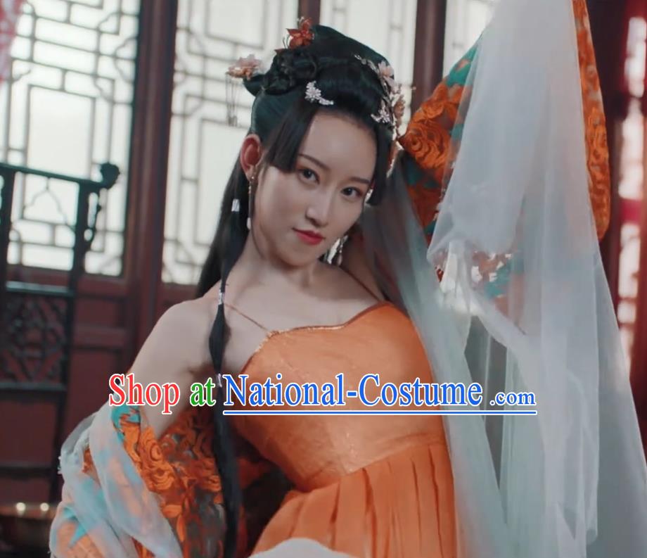 Drama Tao Hua Jie Chinese Ancient Ming Dynasty Courtesan Dance Hanfu Dress Costume and Headpiece for Women