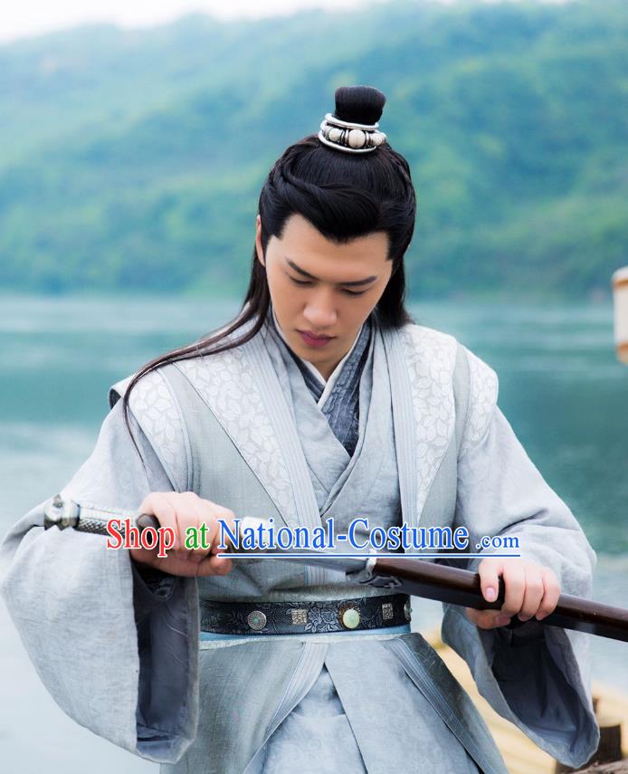 Chinese Ancient Swordsman Clothing Historical Drama Colourful Bone Costume and Headpiece for Men