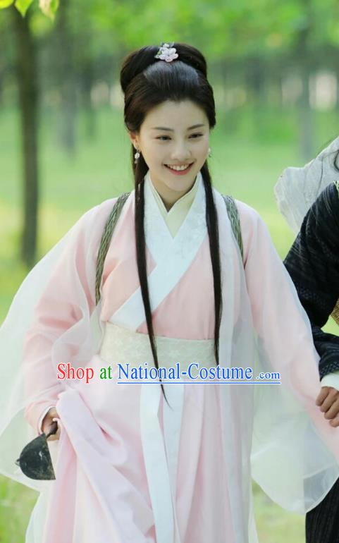 Drama Colourful Bone Chinese Ancient Royal Princess Pink Dress Costume and Headpiece for Women