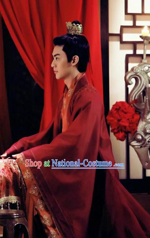 Chinese Ancient Prince Wedding Red Clothing Historical Drama Colourful Bone Costume and Headpiece for Men