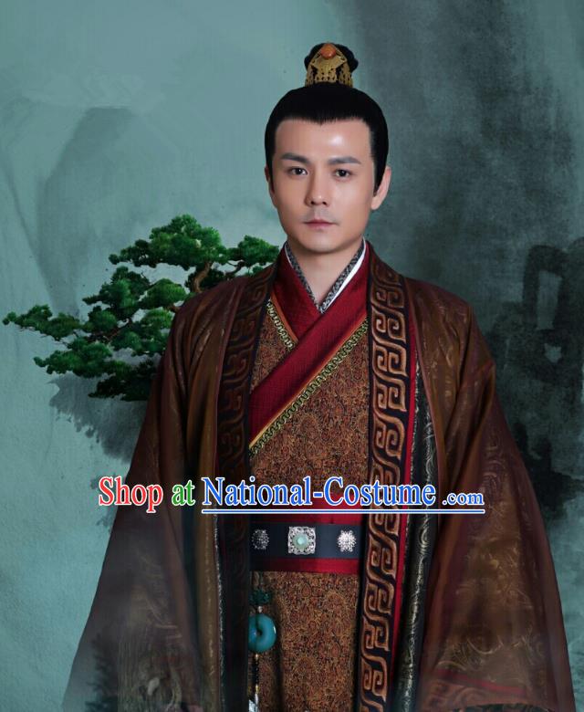 Chinese Ancient Royal Prince Clothing Historical Drama Colourful Bone Costume and Headpiece for Men