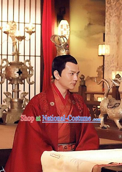 Chinese Ancient Crown Prince Red Clothing Historical Drama Colourful Bone Costume for Men