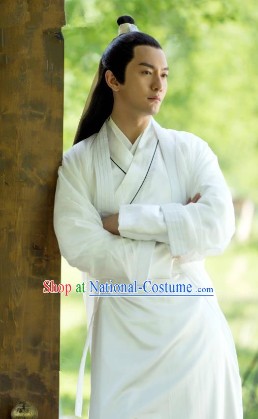 Chinese Ancient Swordsman Feng Ruge White Clothing Historical Drama Colourful Bone Costume for Men