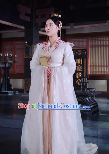 Chinese Ancient Princess Chang Le White Hanfu Dress Drama The Love Lasts Two Minds Costume and Headpiece for Women