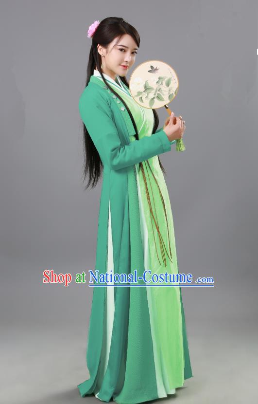 Chinese Ancient Female Swordsman Xiao Mimi Green Hanfu Dress Drama Handsome Siblings Costume and Headpiece for Women