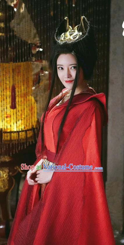 Chinese Ancient Swordswoman Xiao Mimi Red Hanfu Dress Drama Handsome Siblings Costume and Headpiece for Women