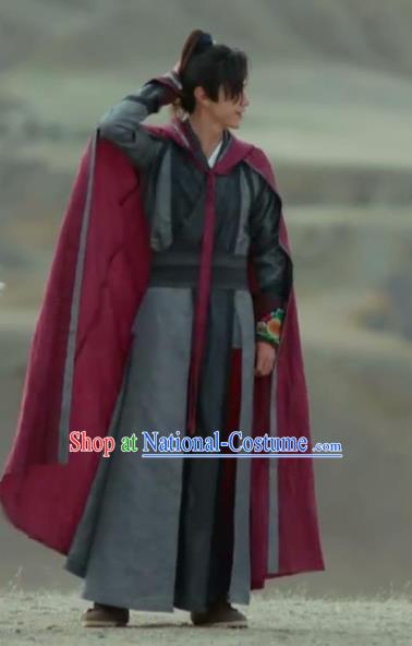 Chinese Ancient Young Swordsman Xiao Yuer Grey Clothing Historical Drama Handsome Siblings Costume and Headpiece for Men