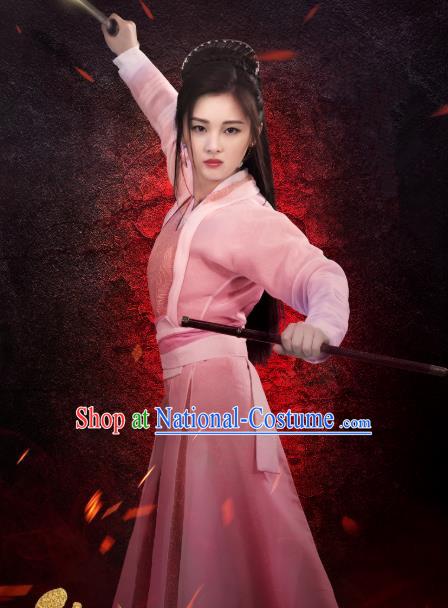 Chinese Ancient Swordswoman Murong Jiu Hanfu Dress Drama Handsome Siblings Costume and Headpiece for Women