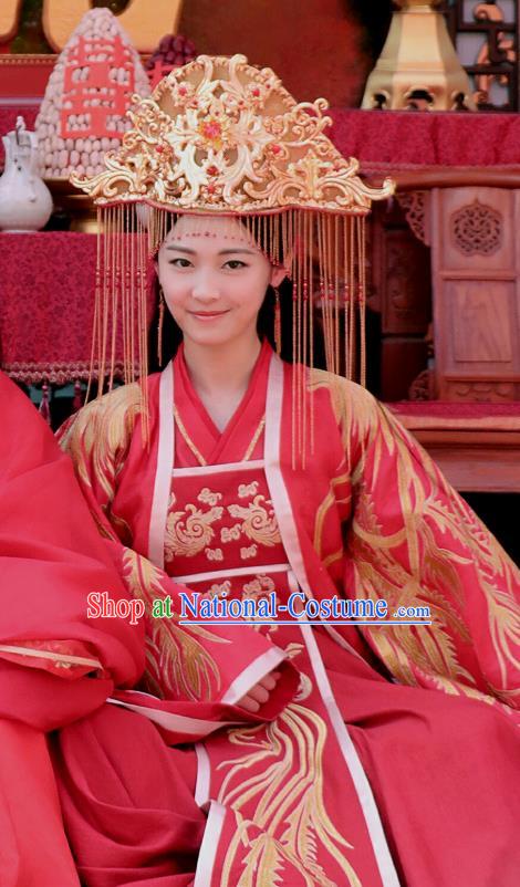 Chinese Ancient Wedding Red Hanfu Dress Drama Handsome Siblings Costume and Headpiece for Women