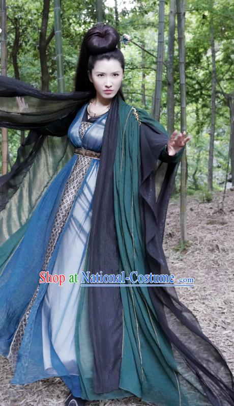 Chinese Ancient Swordsman Tu Jiaojiao Hanfu Dress Drama Handsome Siblings Costume and Headpiece for Women