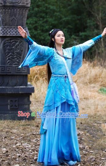 Chinese Historical Drama The Legend of Zu Ancient Magic Swordsman Su Yin Blue Costume and Headpiece for Women