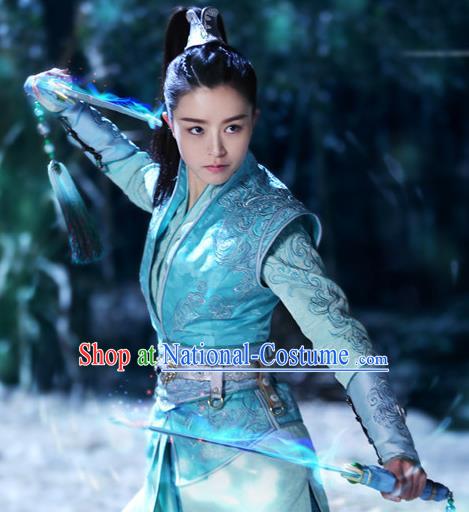 Chinese Historical Drama The Legend of Zu Ancient Female Swordsman Zhou Qingyun Costume and Headpiece for Women