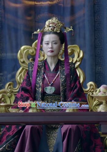 Chinese Historical Drama Ancient Empress Dowager of Northern Qi Qing Yu Nian Joy of Life Costume and Headpiece Complete Set