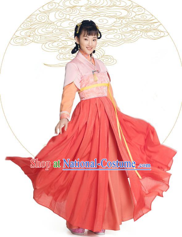 Chinese Historical Drama The Eternal Love Ancient Maidservant Jing Xin Costume and Headpiece for Women