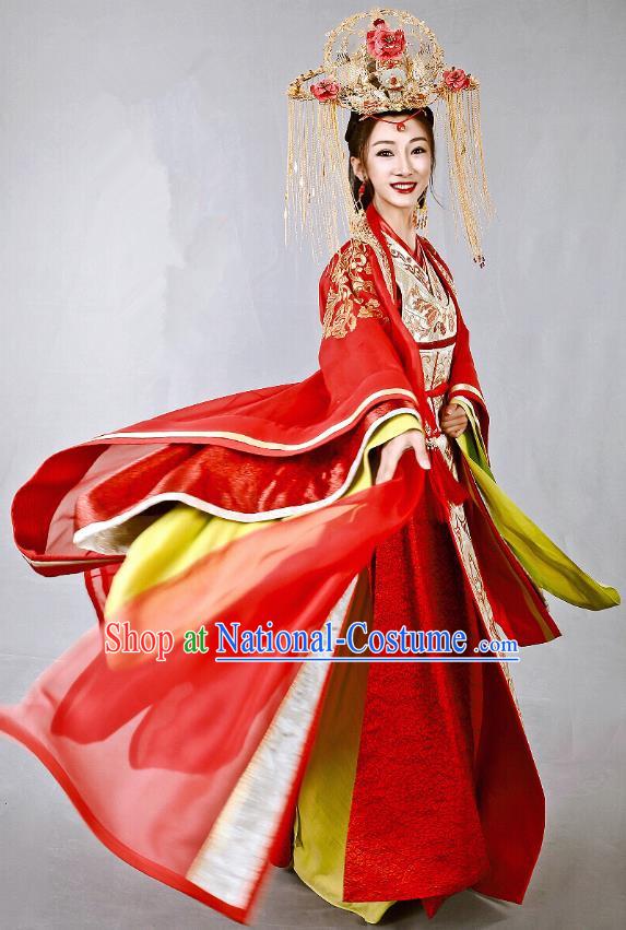 Chinese Historical Drama Swords of Legends Ancient Princess Zhaoning Wedding Costume and Headpiece for Women