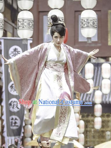 Chinese Historical Drama Swords of Legends Ancient Female Flamen Fu Qingjiao Costume and Headpiece for Women