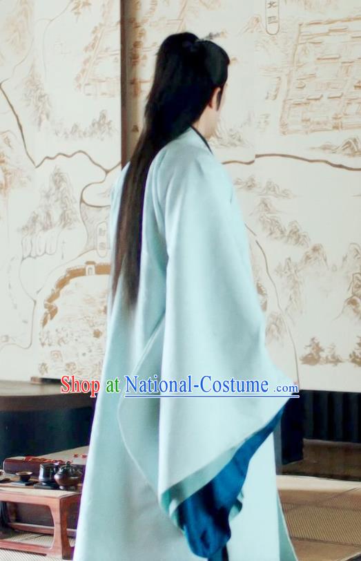 Chinese Drama Princess Silver Ancient Prince Wu You Blue Historical Costume and Headwear for Men