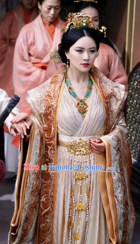 Chinese Ancient Queen Mother Fu Yuan Historical Drama Princess Silver Costume and Headpiece for Women