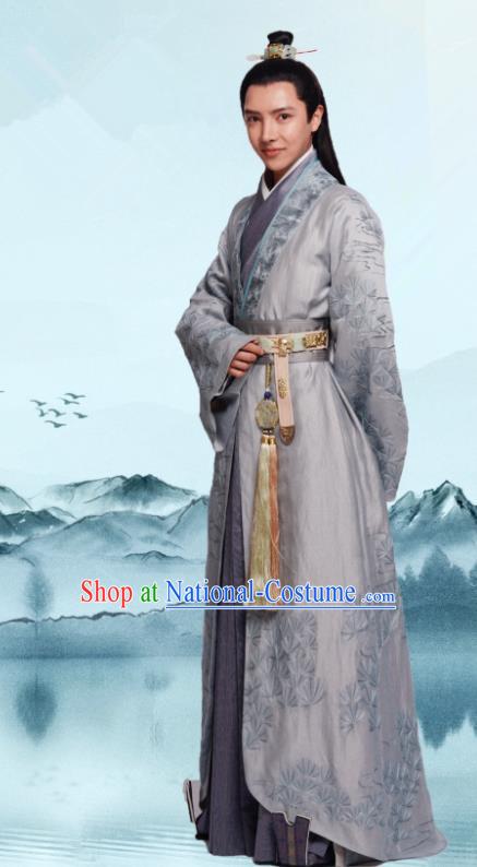 Chinese Drama Princess Silver Ancient Prince Wu Yu Historical Costume and Headwear for Men