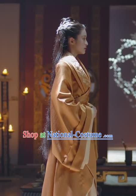 Chinese Ancient Royal Queen Rong Le Orange Historical Drama Princess Silver Costume and Headpiece for Women