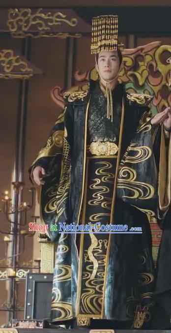 Chinese Drama Princess Silver Ancient Emperor Wu You Historical Costume and Headwear for Men