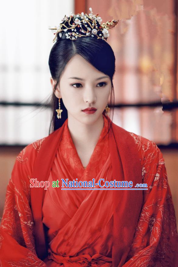 Chinese Ancient Princess Chen Yu Red Hanfu Dress Historical Drama Princess Silver Pink Costume and Headpiece for Women