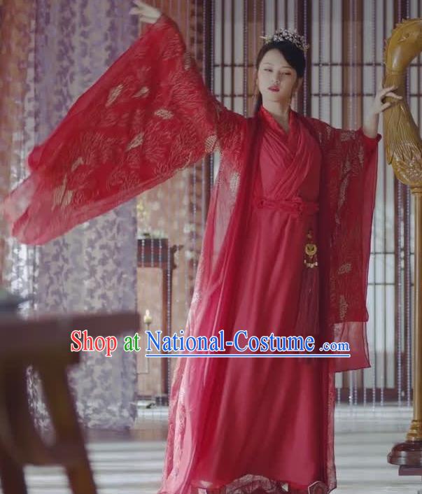 Chinese Ancient Princess Chen Yu Red Hanfu Dress Historical Drama Princess Silver Pink Costume and Headpiece for Women