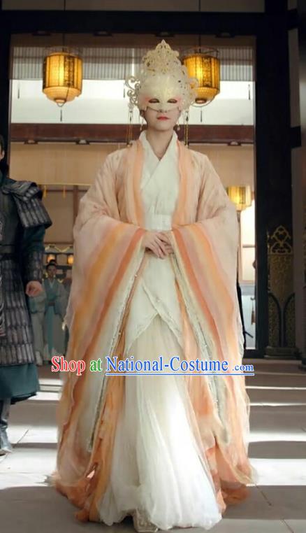 Chinese Ancient Royal Princess Rong Le Orange Hanfu Dress Historical Drama Princess Silver Pink Costume and Headpiece for Women