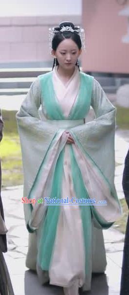 Chinese Ancient Royal Princess Zhao Yun Green Hanfu Dress Historical Drama Princess Silver Pink Costume and Headpiece for Women