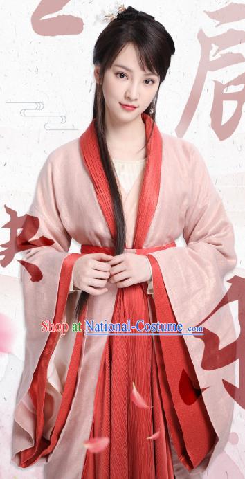 Chinese Ancient Noble Lady Chen Yu Hanfu Dress Historical Drama Princess Silver Pink Costume and Headpiece for Women