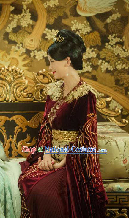 Chinese Ancient Court Queen Zheng Shujun Red Hanfu Dress Historical Drama Legend of the Phoenix Costume and Headpiece for Women