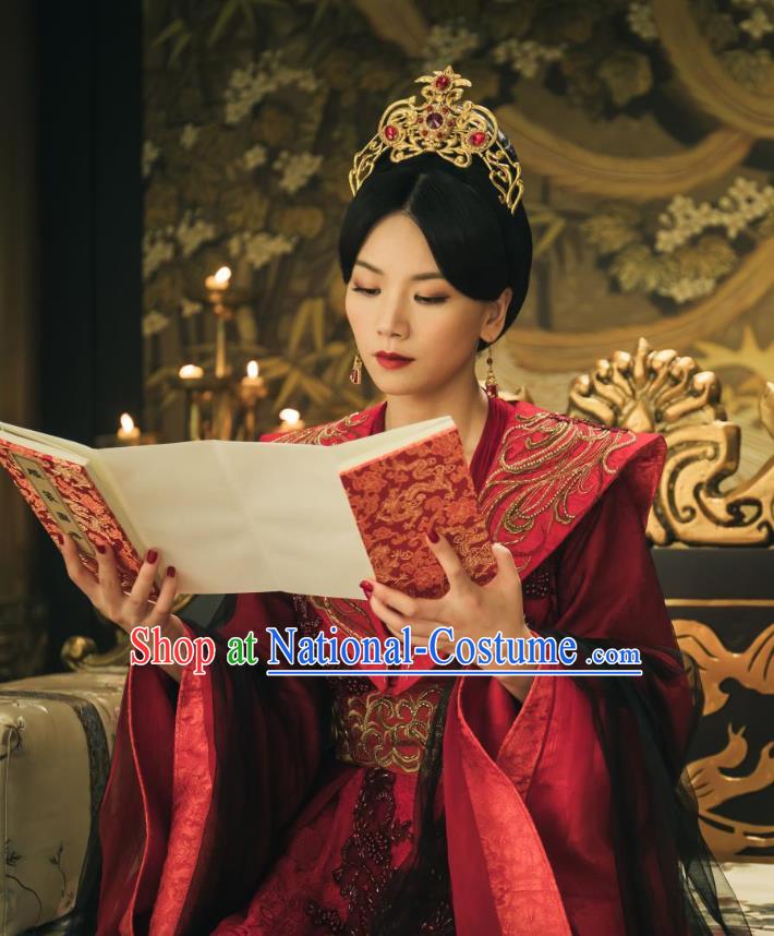 Chinese Ancient Court Empress Zheng Shujun Red Hanfu Dress Historical Drama Legend of the Phoenix Costume and Headpiece for Women