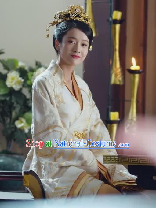 Chinese Ancient Royal Empress Rong Le Historical Drama Princess Silver Costume and Headpiece for Women