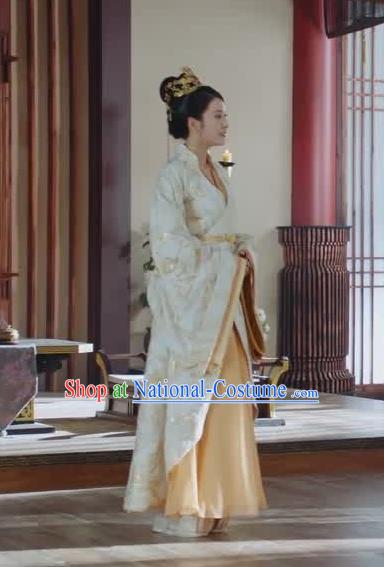 Chinese Ancient Royal Empress Rong Le Historical Drama Princess Silver Costume and Headpiece for Women