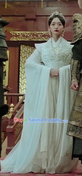 Chinese Ancient Royal Consort Ye Ningzhi White Hanfu Dress Historical Drama Legend of the Phoenix Costume and Headpiece for Women