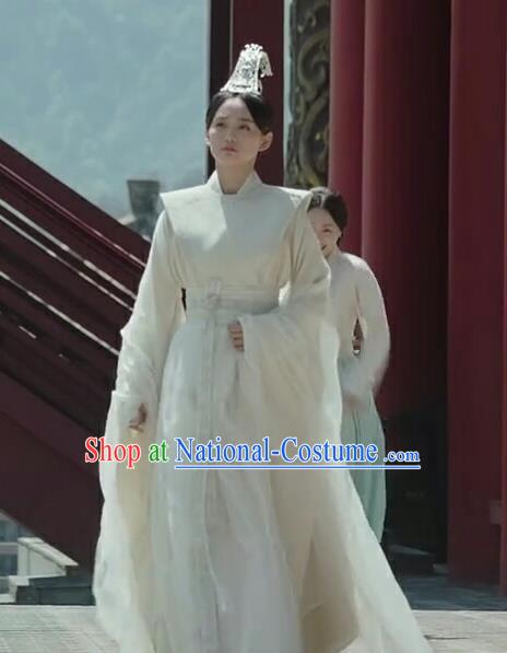 Chinese Ancient Court Maid Ye Ningzhi White Hanfu Dress Historical Drama Legend of the Phoenix Costume and Headpiece for Women