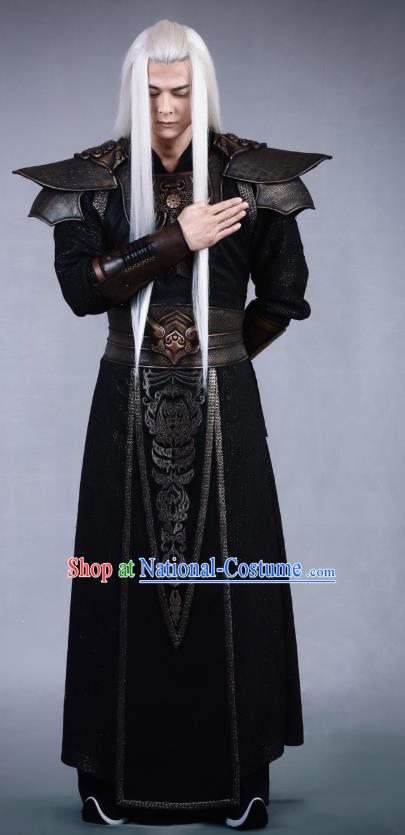 Swords of Legends Chinese Ancient Flamen Tong Black Clothing Historical Drama Costume and Headwear for Men