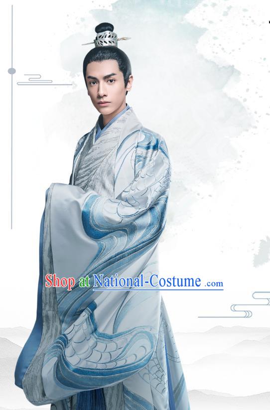 Drama Princess Silver Chinese Ancient Emperor of Xi Qi Rong Qi Historical Costume and Headwear for Men