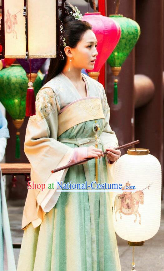 Chinese Ancient Princess Li Mingyue Green Hanfu Dress Historical Drama The Love By Hypnotic Costume and Headpiece for Women