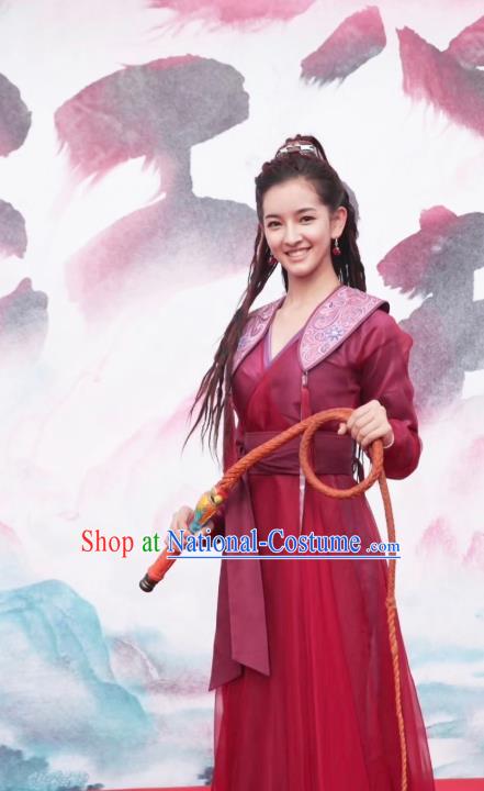 Chinese Ancient Female Swordsman Lu Renyi Hanfu Dress Historical Drama Lovely Swords Girl Costume and Headpiece for Women