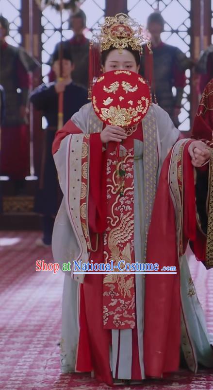 Chinese Ancient Princess Consort Li Mingyue Wedding Hanfu Dress Historical Drama The Love By Hypnotic Costume and Headpiece for Women