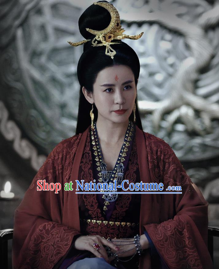 Chinese Ancient Female Hierarch Hua Lian Hanfu Dress Historical Drama Listening Snow Tower Costume and Headpiece for Women