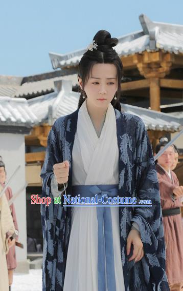 Chinese Ancient Demon Female Swordsman Bing Ling Hanfu Dress Historical Drama Listening Snow Tower Costume and Headpiece for Women