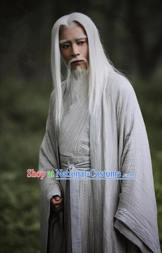 Drama Listening Snow Tower Chinese Ancient Immortal Bai Di Historical Costume and Headwear for Men